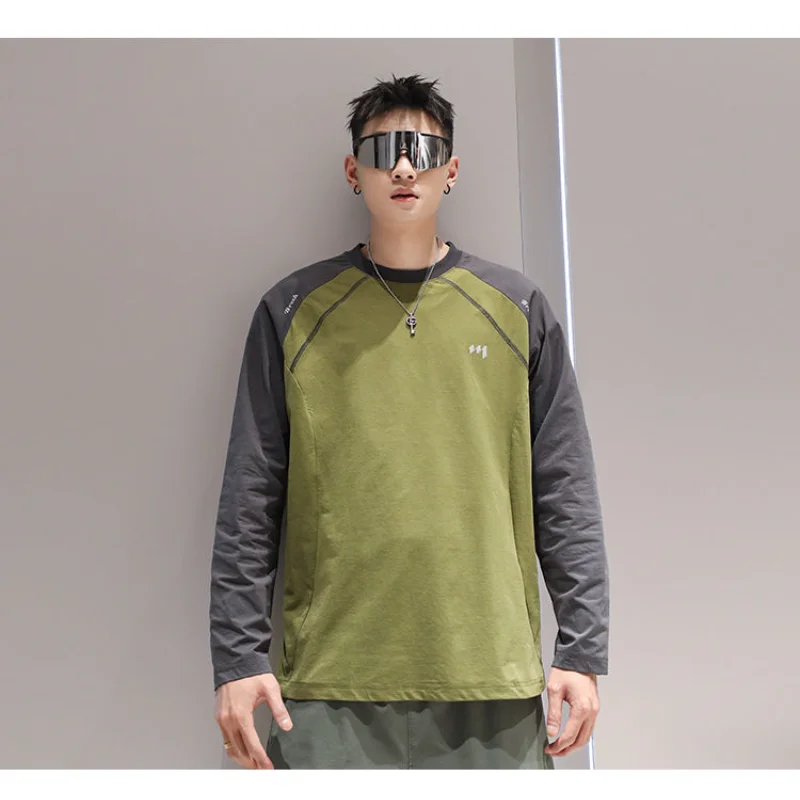 

Модная брендовая быстросохнущая спортивная мужская футболка в горном стиле с длинными рукавами для бега и фитнеса, антибактериальная футболка