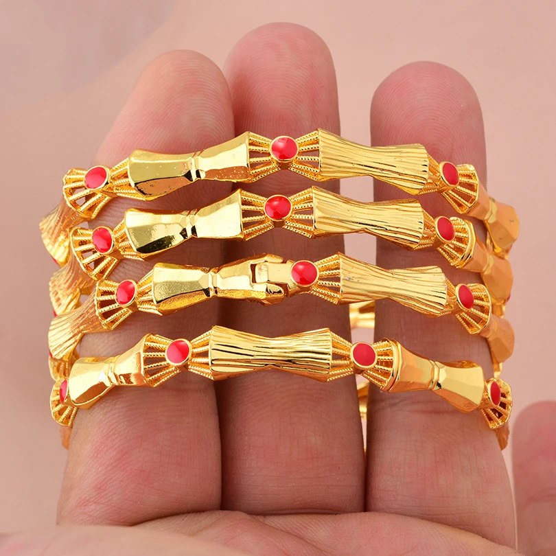 4pcs/lot Middle East gold-Plated Bangles Dubai Bracelet Fashion Jewelry For Summer Women Party Gift ﻿