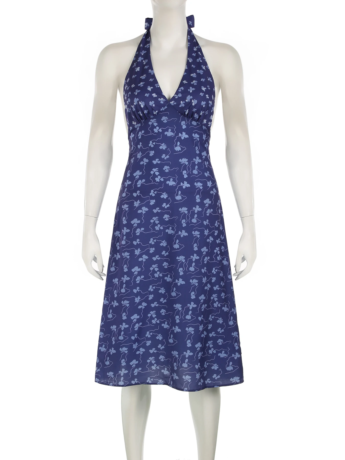 Rockmore-Robe trapèze à imprimé floral pour femme, dos nu, col en V, fibres mi-mollet, sexy, vacances, été, Y2K, Boho, 2024