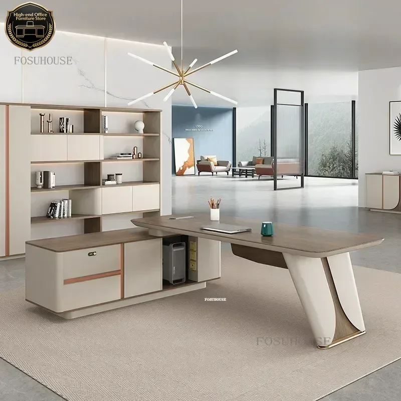 

Современный комплект компьютерного стола и стула для руководителя, офисная мебель класса люкс, рабочие столы с высококачественной отделкой, элитный офисный стол