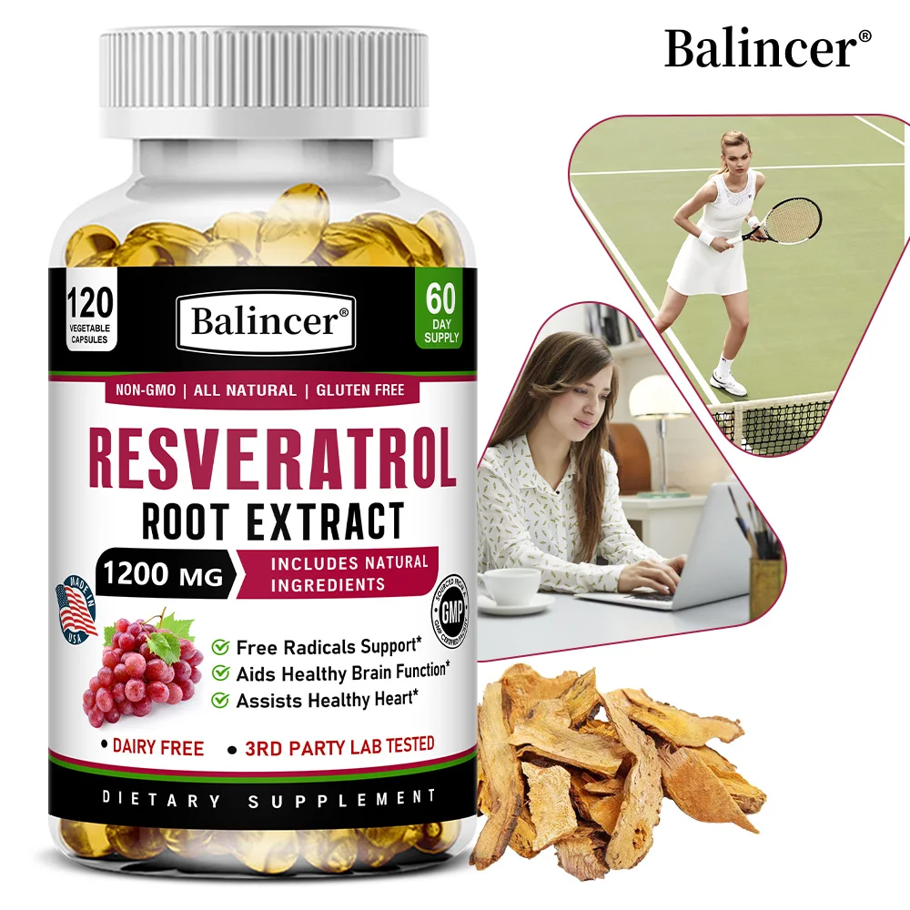 Resveratrol Root Extract 1200mg Capsules - Antioxidant, Brain, Heart, Circulatory Health, Skin Brightening Support, Anti-Aging