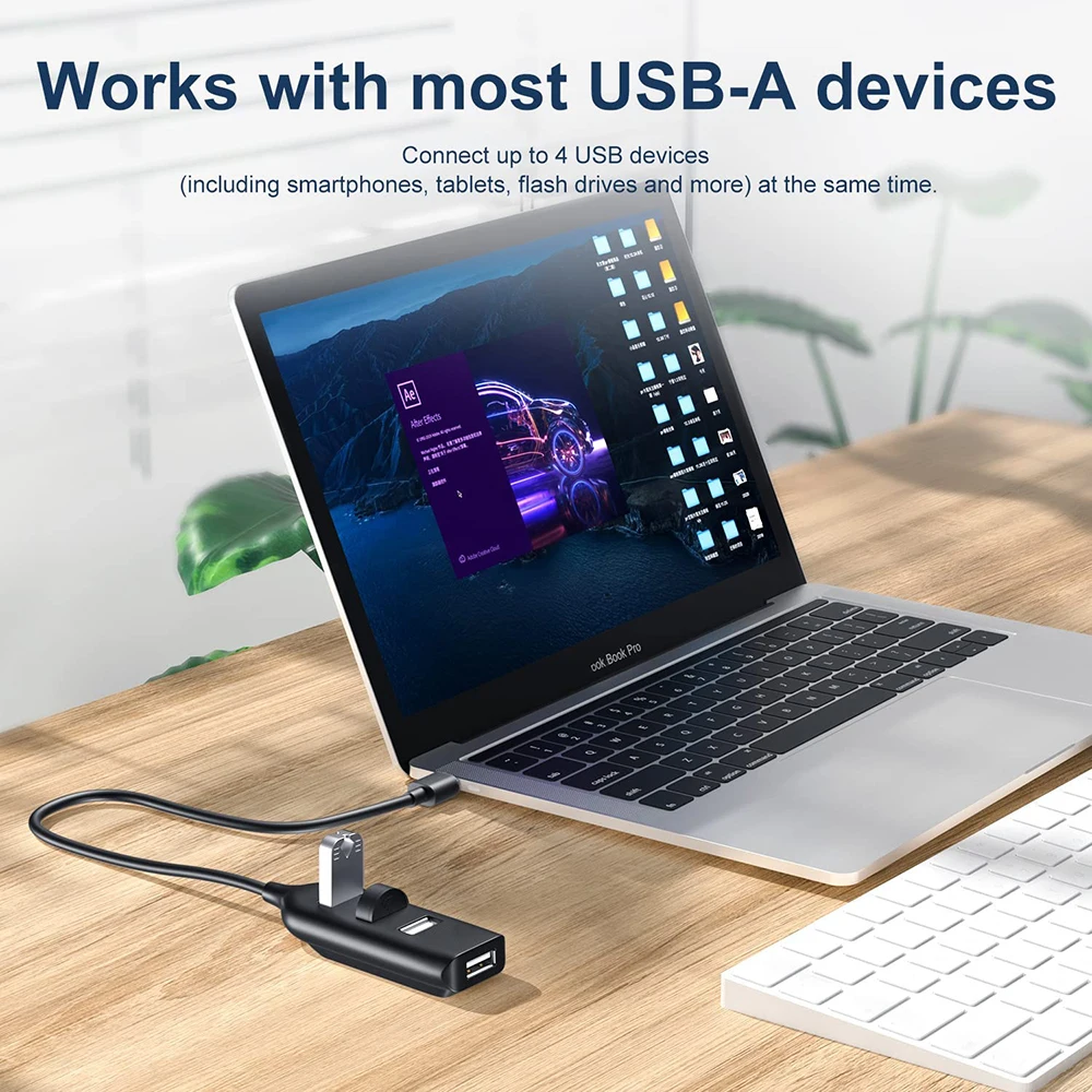 High Speed USB Hub 4 Port USB 2.0 with Cable Mini USB Splitter Hub Use Power Adapter Multiple Socket For PC Laptop Notebook