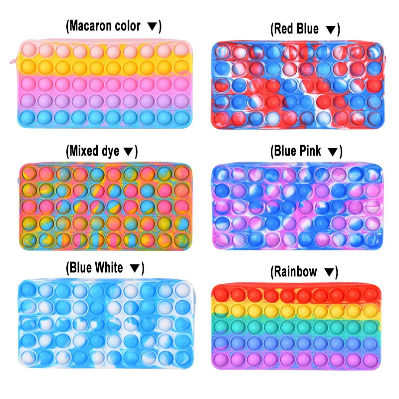 Waterproof Soft Silicone Bubble Pop Pencil Case Fidget Stress Relief Antistress Pen Stationery Organizer Makeup Storage Bag Gift