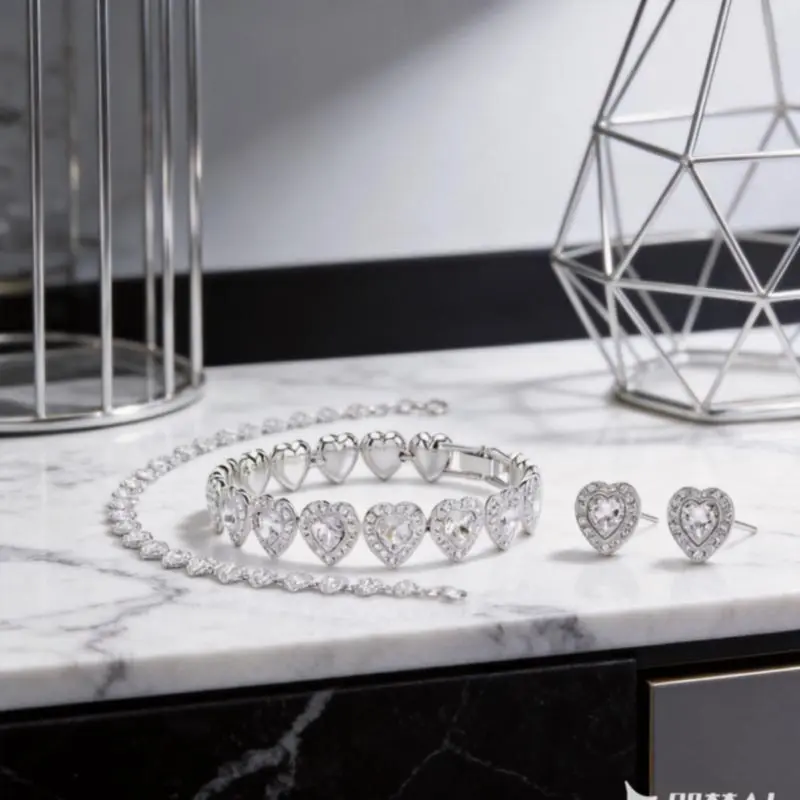 

High Quality Women's Classic Happiness Diamond Round Crystal Necklace Set S925 Silver Gorgeous Una Angelic Series Jewelry Set