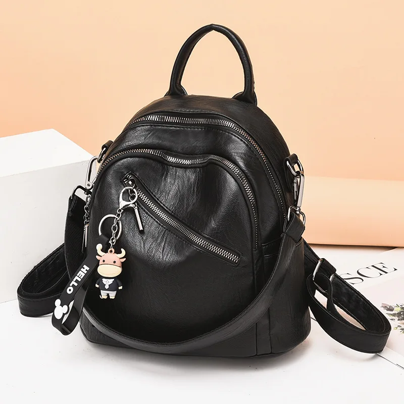 

Trendy Street Style Women's Backpack Large Capacity Single Shoulder Bag Simple PU Material Student Bookbag Casual Travel