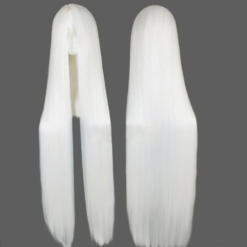 Anime básico 100 cm longa reta perucas pretas para mulheres universal dos desenhos animados cosplay cabelo branco central casa separação uso