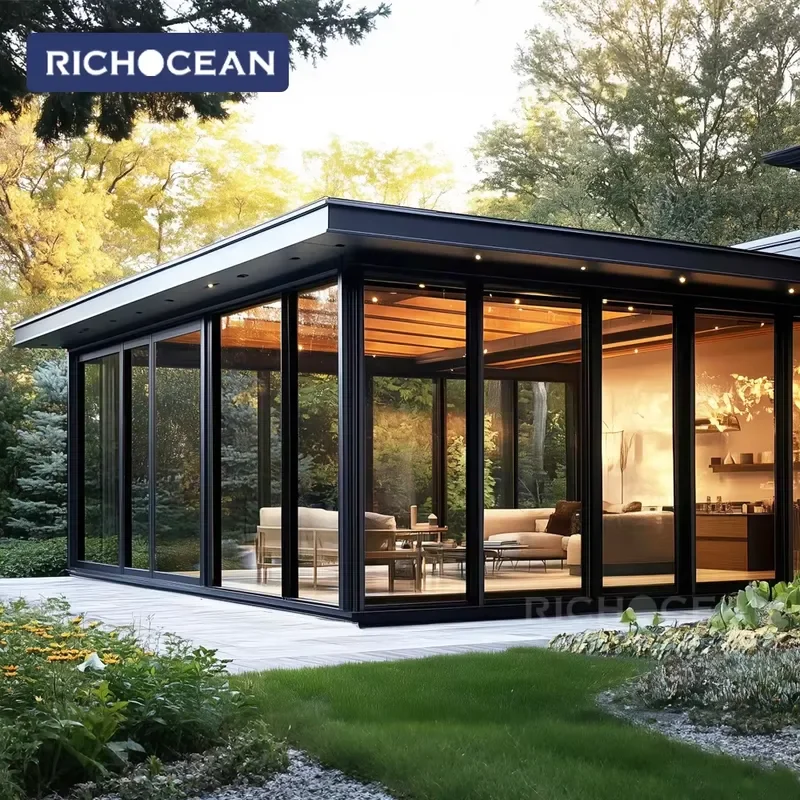 Custom Design Aluminum Flat Roof Solarium Winter Garden Greenhouse Prefab Double Glass Sunroom