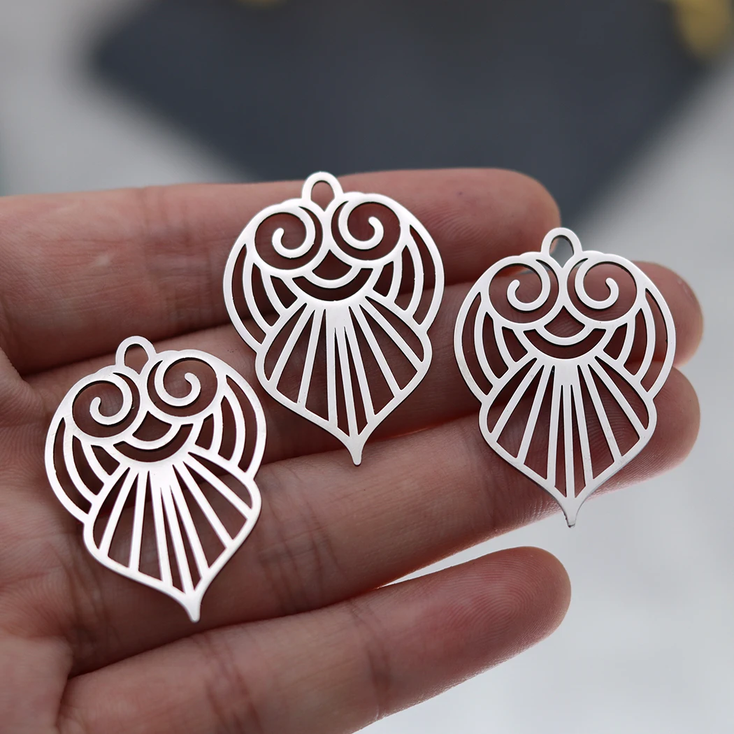 3pcs Owl Charms Diy Earrings Necklace Bracelet Stainless Steel Maple Leaves Feather Conch Round Circle Charms For Jewelry Making
