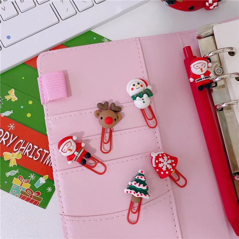 Kawaii Christmas Paperclips Mini Cute Tickets Photo Clips Notebook Planner Bookmarks Kids Gifts School Office Binding Supplies