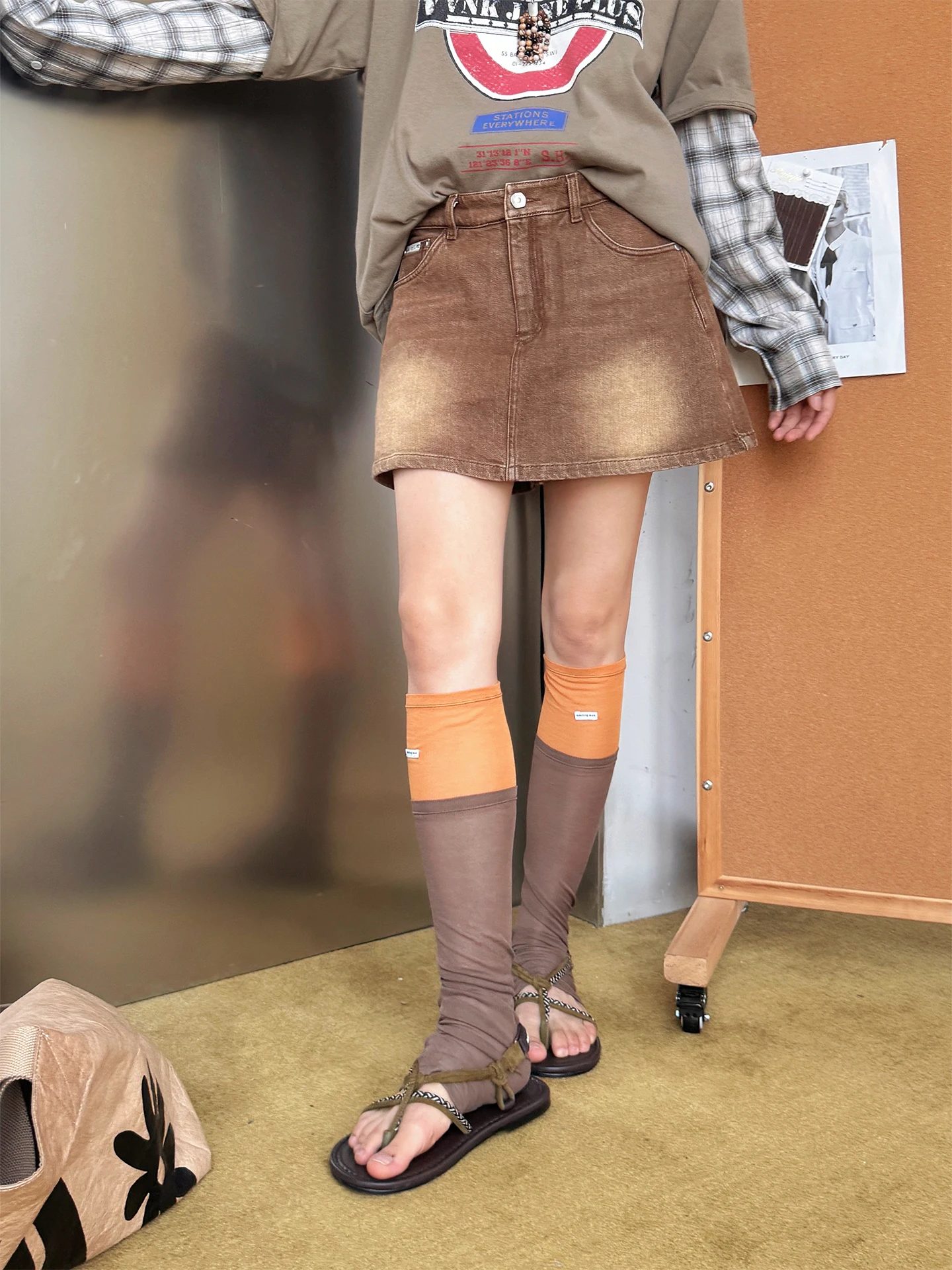 

Brand Vintage Brown A-Line ort Skirt Pants DEARSOCUTE Hand-Pied Store Commuter Sle Mid-Waist Fit Summer Collec...