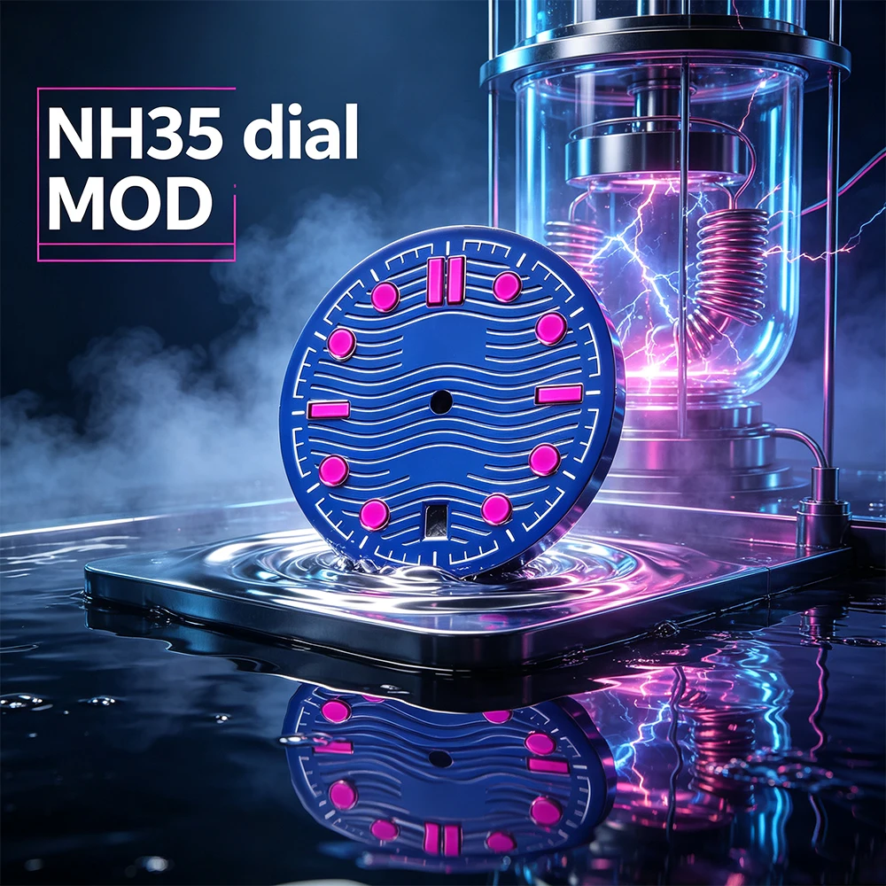 custom 31.8mm NH35 Watch Dial MOD 6 o'clockWith Fuchsia Markers Fit NH35 Automatic Movement Watch Modification Parts