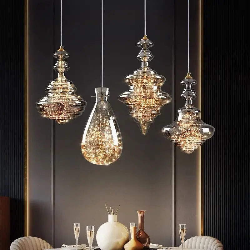 

Nordic Minimalist Chandelier Creative Glass Lamp Bedroom Living Room Restaurants Study Lamps Hotel Bar Cafe LED Lighting Fixture