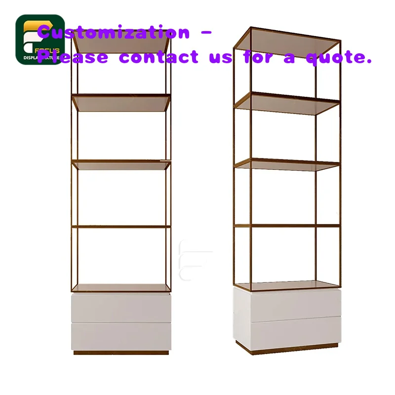custom.Stylish Metal Frame Display Shelf White Drawers Shelves Product Showcase