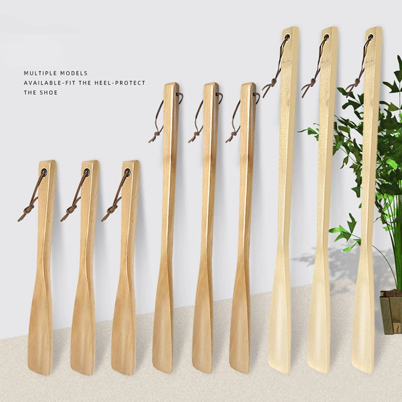 1PCS 25/40/54cm Flexible Unisex Long Handle Shoe Horns Wood Horn Spoon Shape Shoehorn