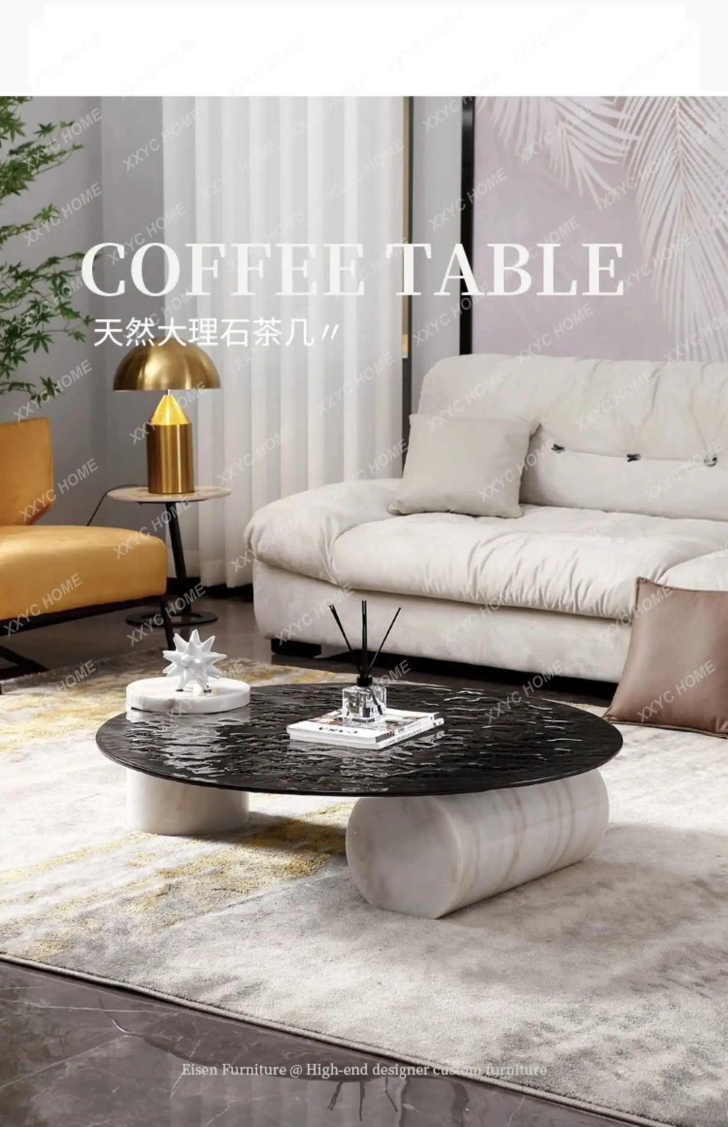 AAItalian Light Luxury Water Ripple Glass Round Coffee Table Water Drop Pattern Minimalist High Sense Designer Tea Table