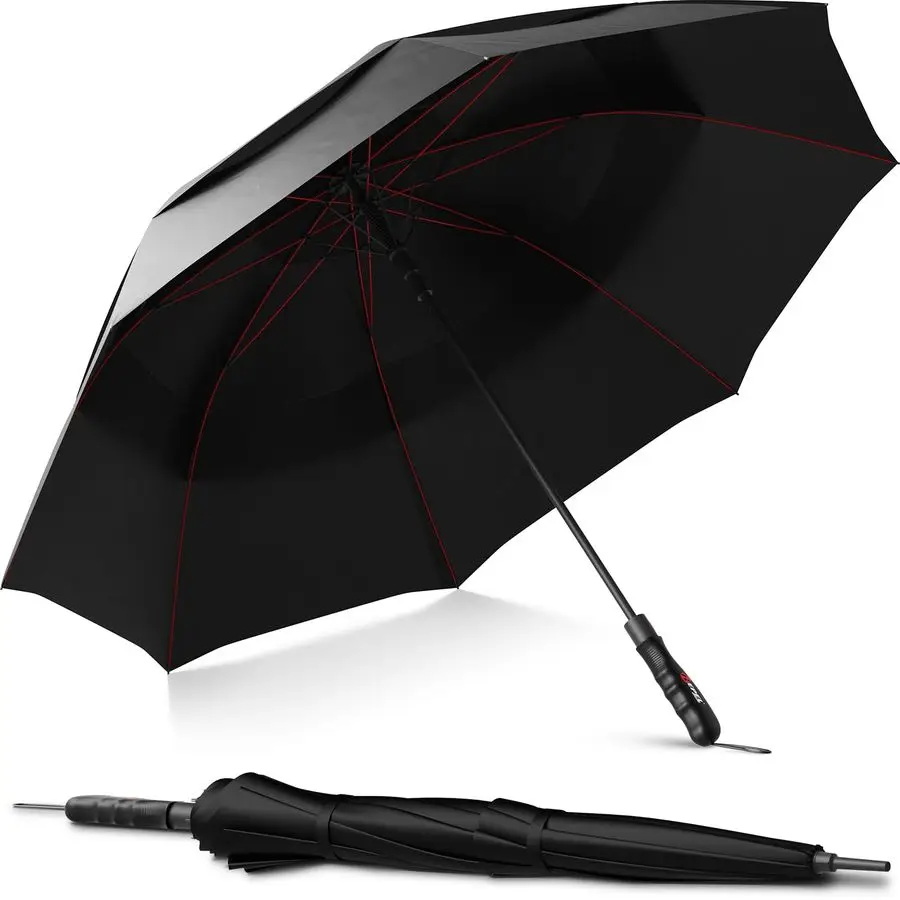 

Large Windproof Golf Umbrella Covers 2 People 60 Wide Vented Double Canopy with Reinforced Fiberglass Ribs, Waterproof Coated Ca