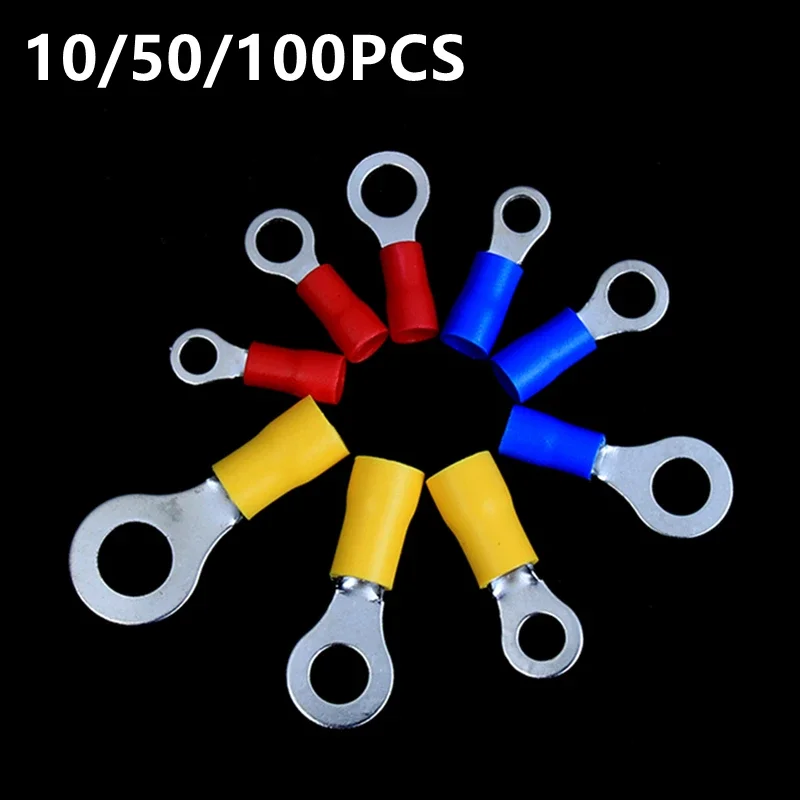 10/50/100Pcs Insulated Ring Terminal Crimp Connector Ring Cable Wire Connectors Cord Pin End Butt Terminals RV1.25 RV2 RV5.5