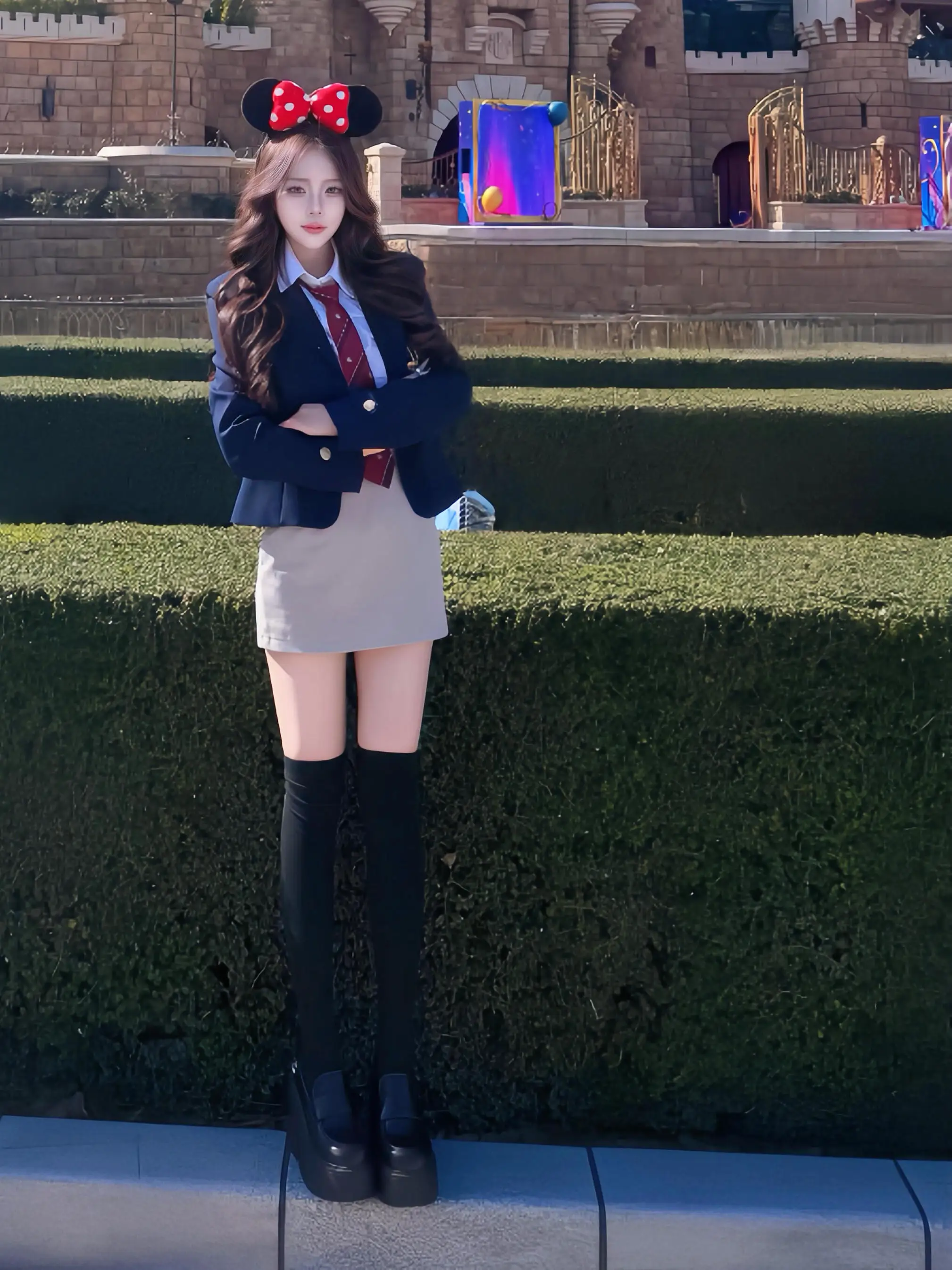 

Korean Drama Inspired JK School orm Set with Cheered Skirt And Long Sve Suit Jaet for Women Ages 8-25