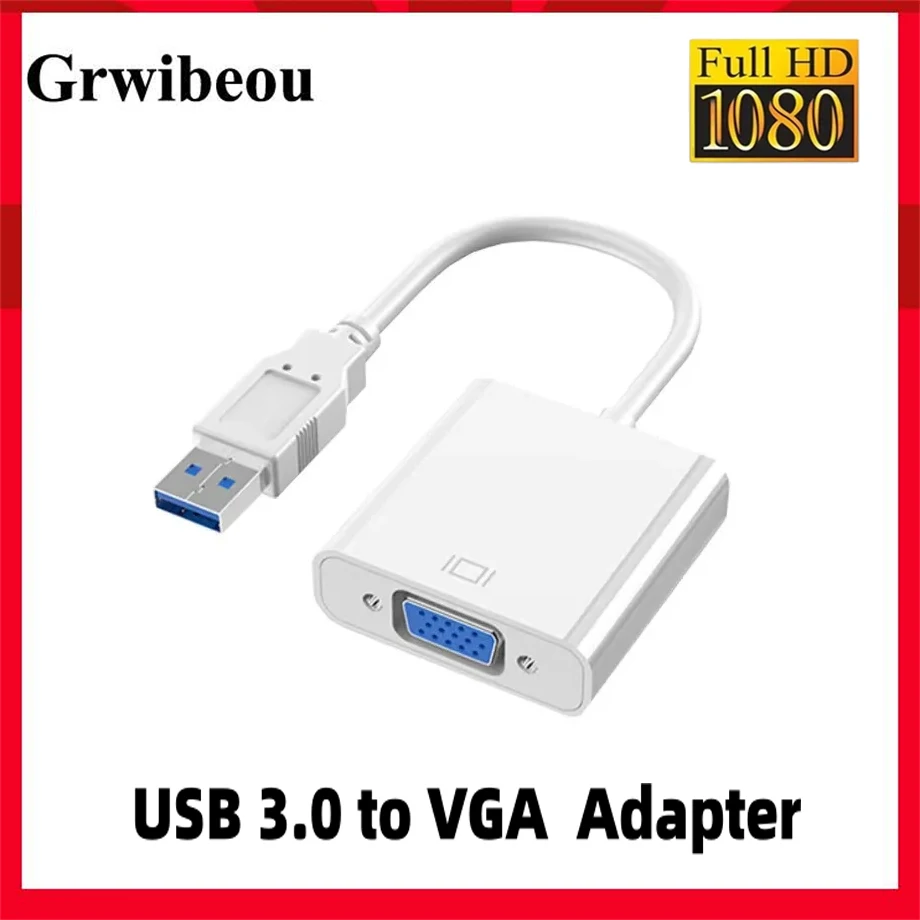 1080P USB 3.0 to VGA Video Display Adapter Multi-Display Converter Video Cable for Projector Laptop Monitor PC TV