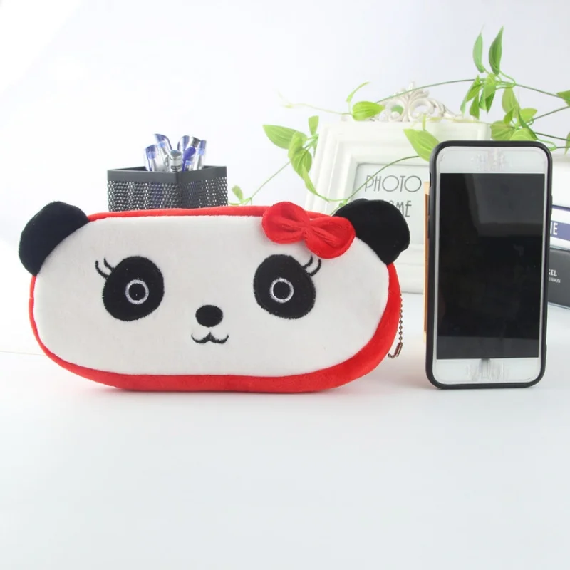 1Pcs Student Soft Plush Cartoon Animal Pencil Case Large Capacity Pencil Case Stationery Storage Bag Keychain Coin Wallet