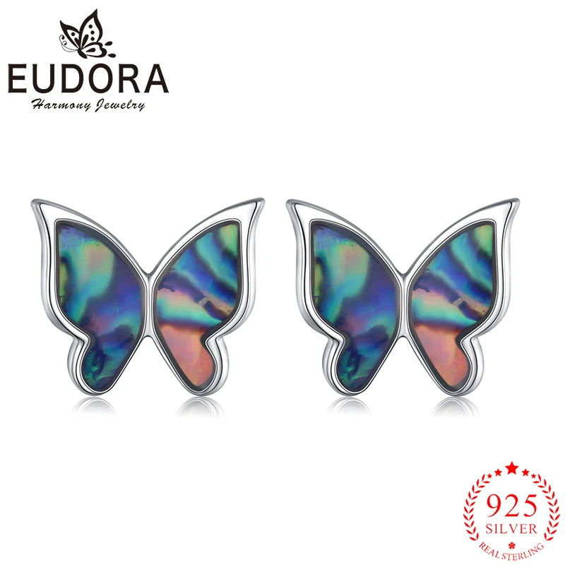 

Eudora 925 Sterling Silver Butterfly Earring Colorful Natural Abalone Shell Animal Stud Earrings Women Fine Jewelry Party Gift