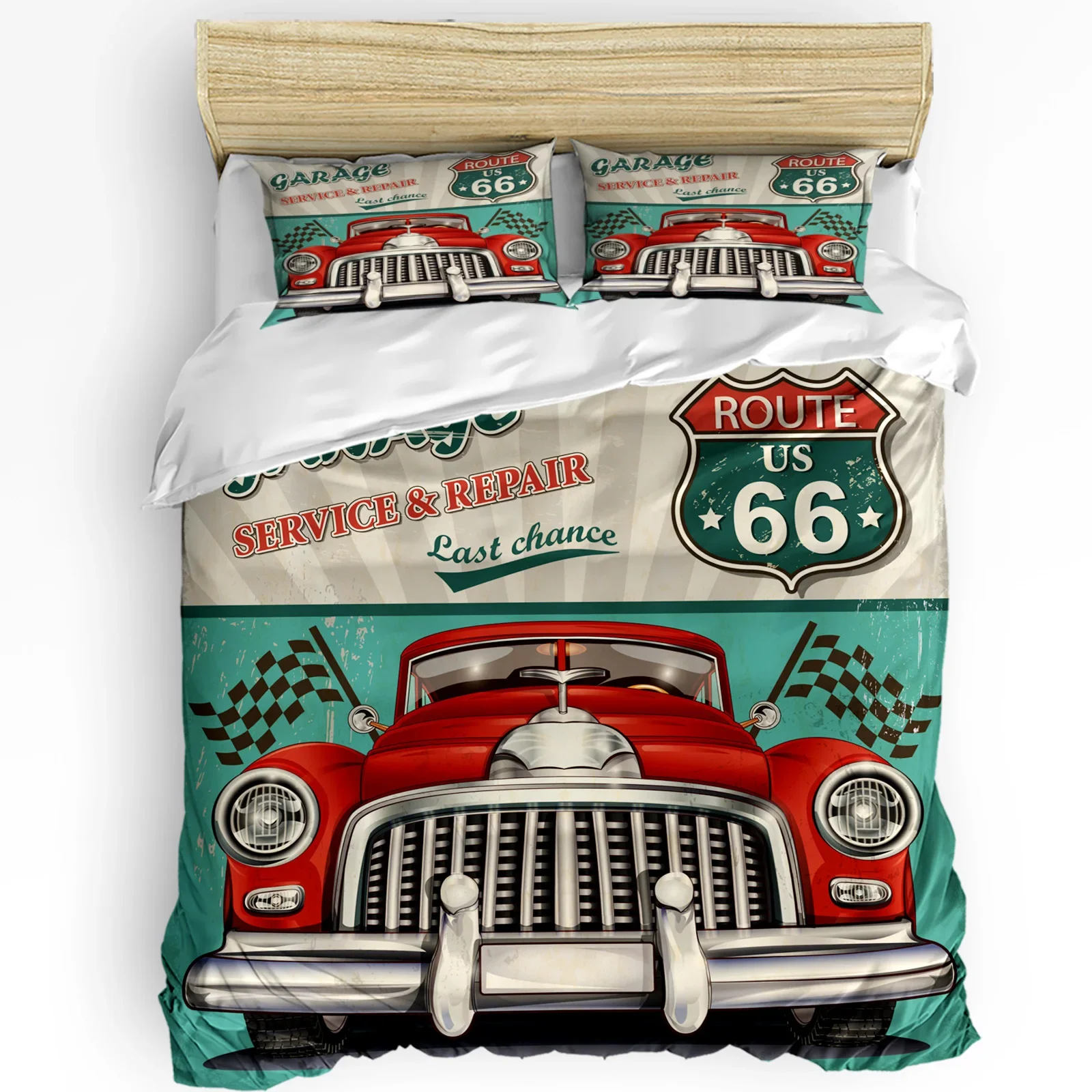 Red Car Letter Icon Vehicle Retro 3pcs Bedding Set For Bedroom Double Bed Home Textile Duvet Cover Quilt Cover Pillowcase