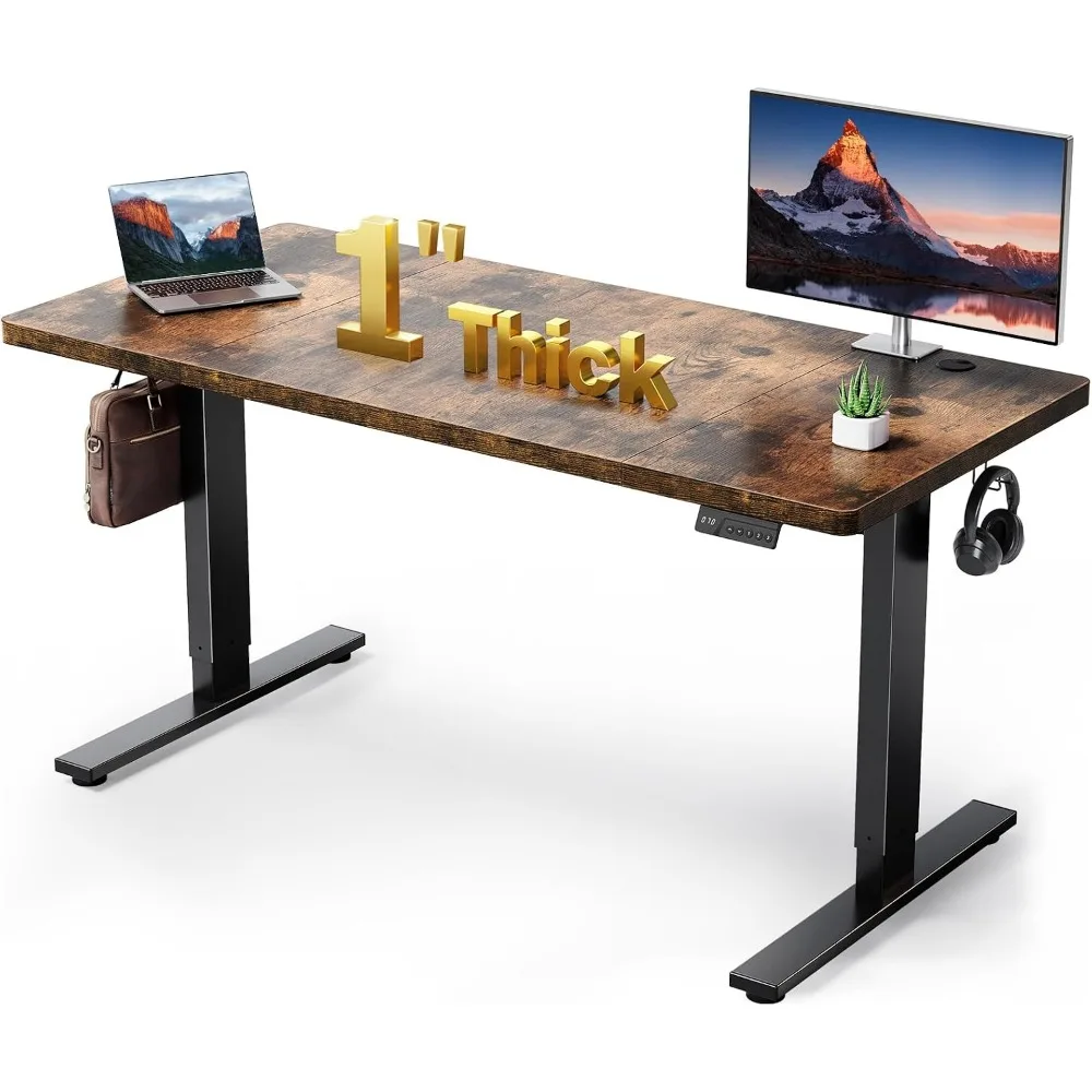 SIAGO Brown 60x28 in Standing Desk, 1 Inch Thick Tabletop, Double Frame | Electric, Holds 220lbs, Sit Stand, 3 Memory Height Adjustment, Extra Deep Table Top, Black Frame