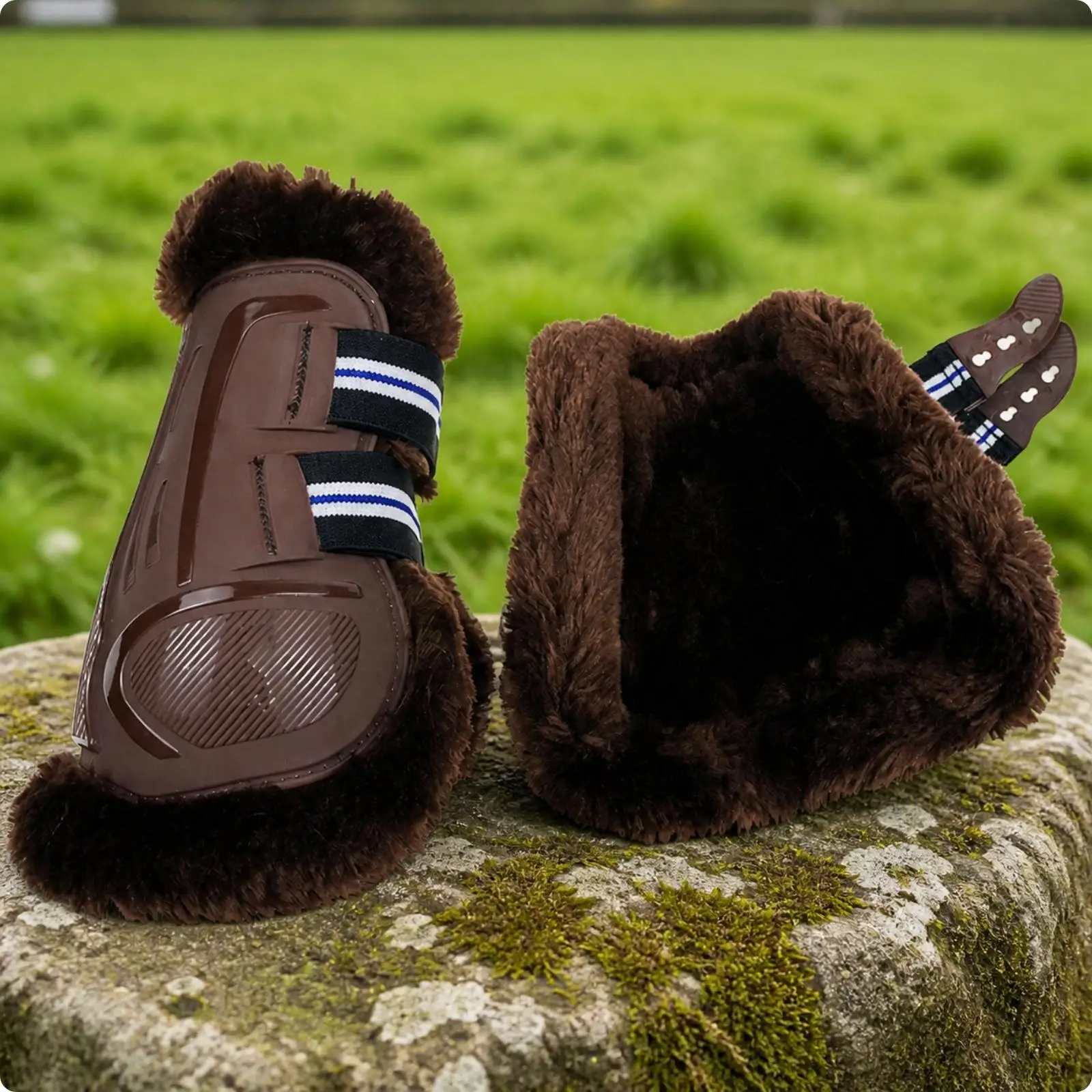 4 Pieces PU Shell Horse Leg Boot with Artificial Wool Lining Large Size for Equestrians, Show Jumpers, Cool Weather Riding,