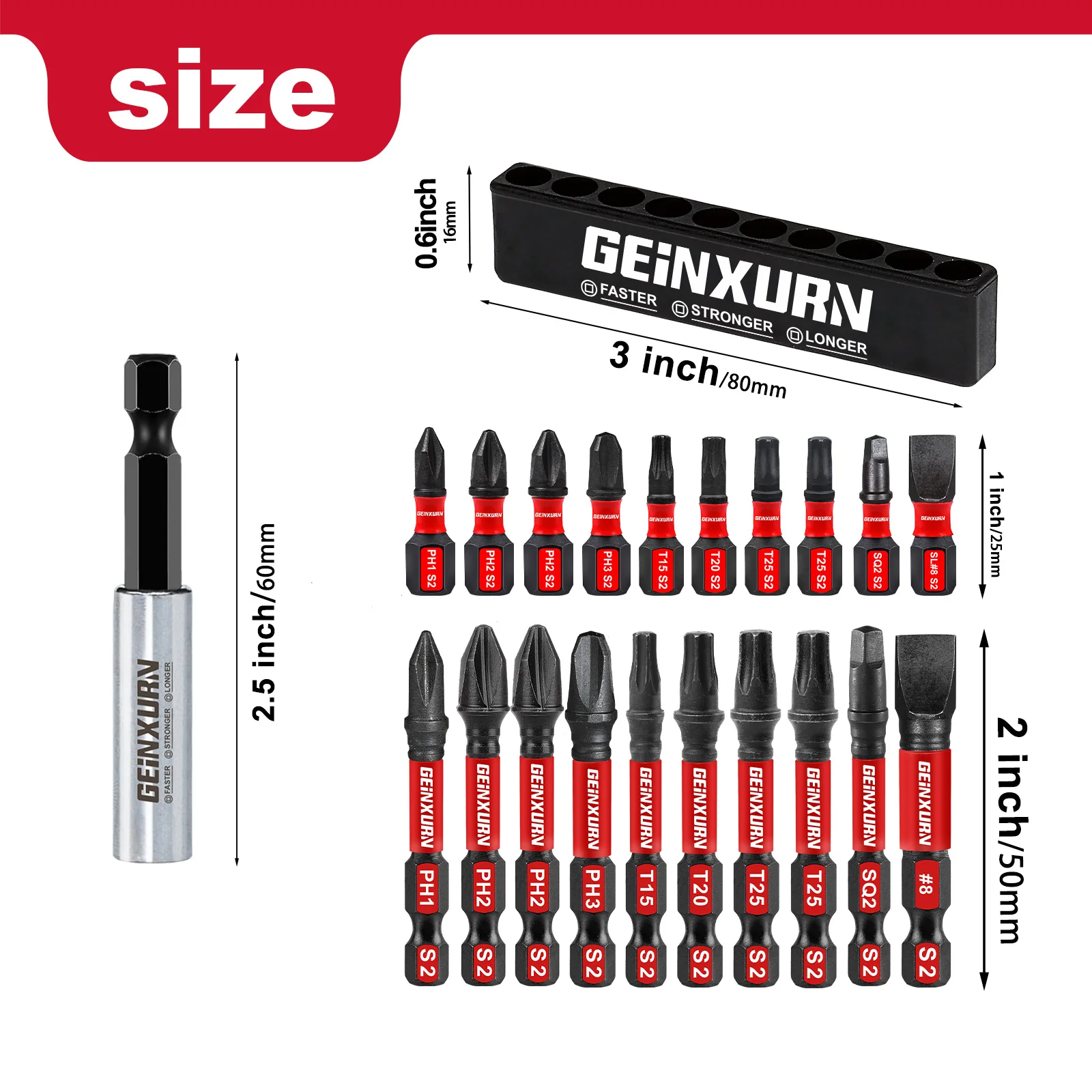 Geinxurn 2.5\'\' Screwdriver Bit Holders,Cr-V Extension Socket Drill Bit Magnetic Holder Hex Shank Quick-Change Drill Bit Guide