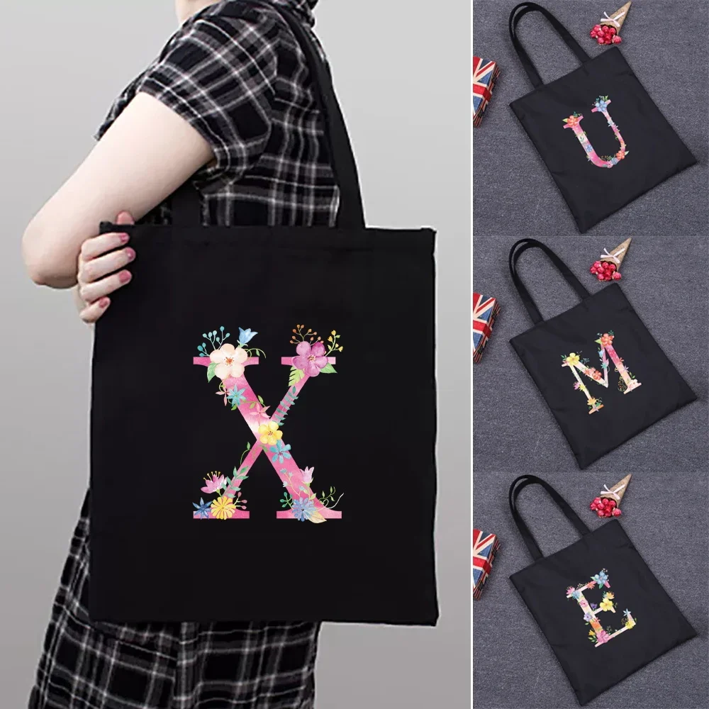 

Tote Bag Women's Canvas Shopping Bag Reusable Tote Bag Pink Letter Pattern for School Grocery Store Beach Trip Women's Gifts