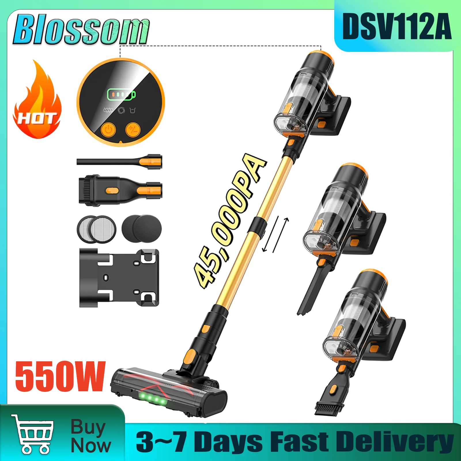 مكنسة بلاسوم DSV112A 45000pa لاسلكية بقدرة 550 وات و55 دقيقة تعمل باللمس لسجادة شعر الحيوانات الأليفة والأرضيات الصلبة #1