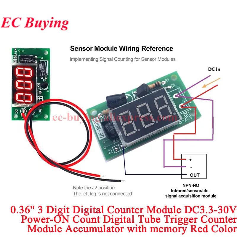 DC 4-25V 0.36-inch 3 6 4-digit Digital Counter Module Low-Level Switching Counter Module Addition Subtraction and Zero Clearing
