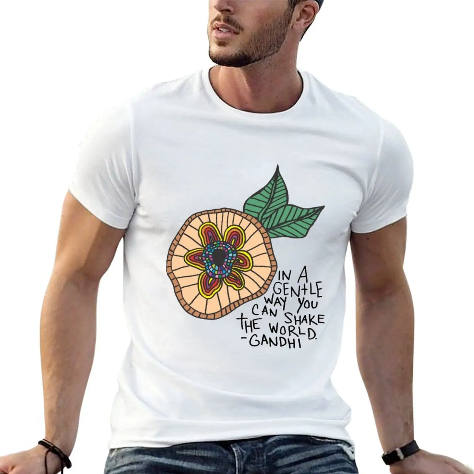 

a Gandhi shirt inspirational man graphic t World Gentle t man In T-Shirt cotton shirts quote
