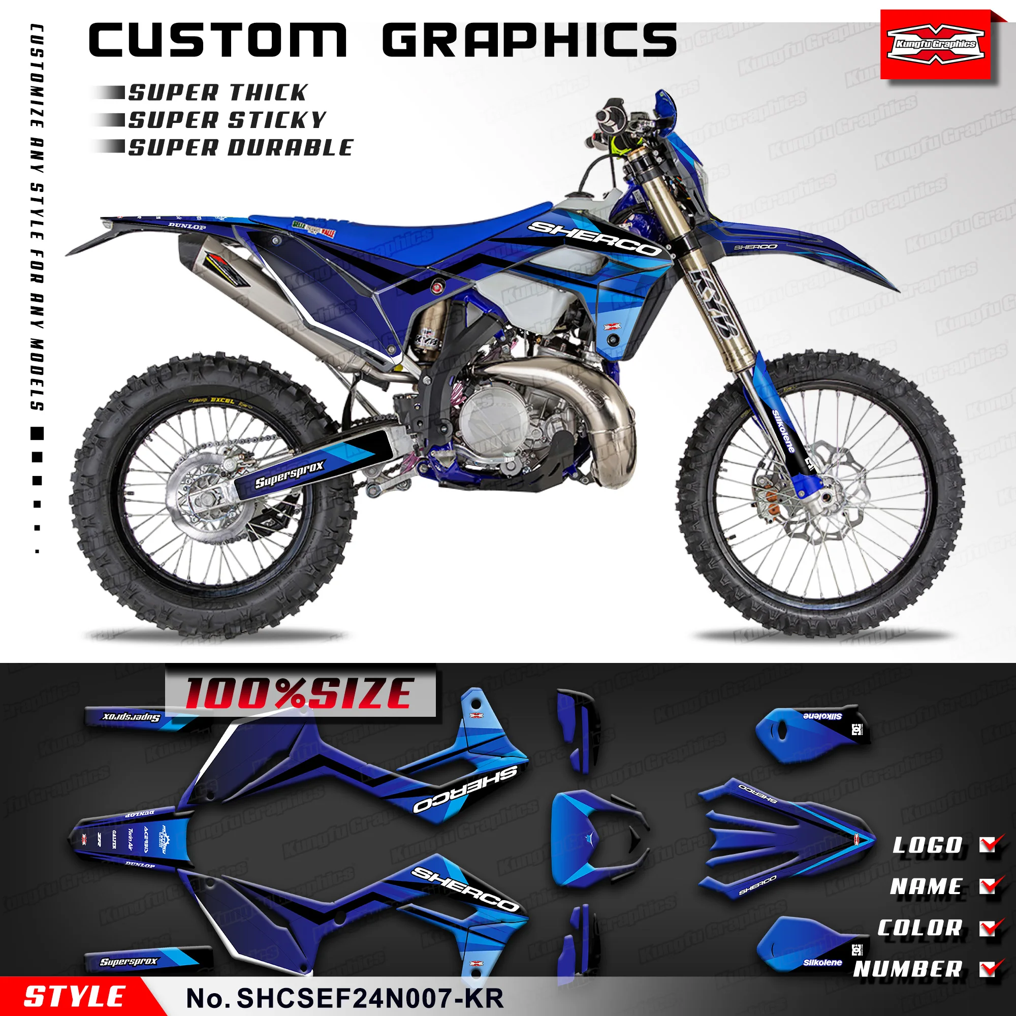 KUNGFU GRAPHICS Racing Graphics Motorcycle Decals Kit for Sherco 2024 SE SEF 125 250 300 450 500, SHCSEF24N007-KR