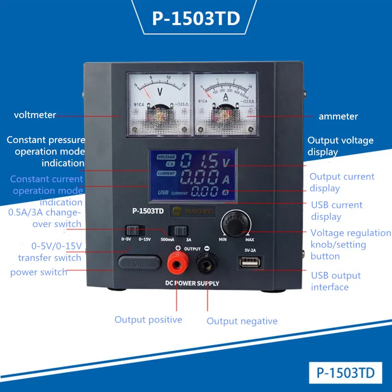 SUNSHINE P-1503TD P-1505TD P-0503C alimentatore portatile regolato per telefono cellulare con protezione da cortocircuito