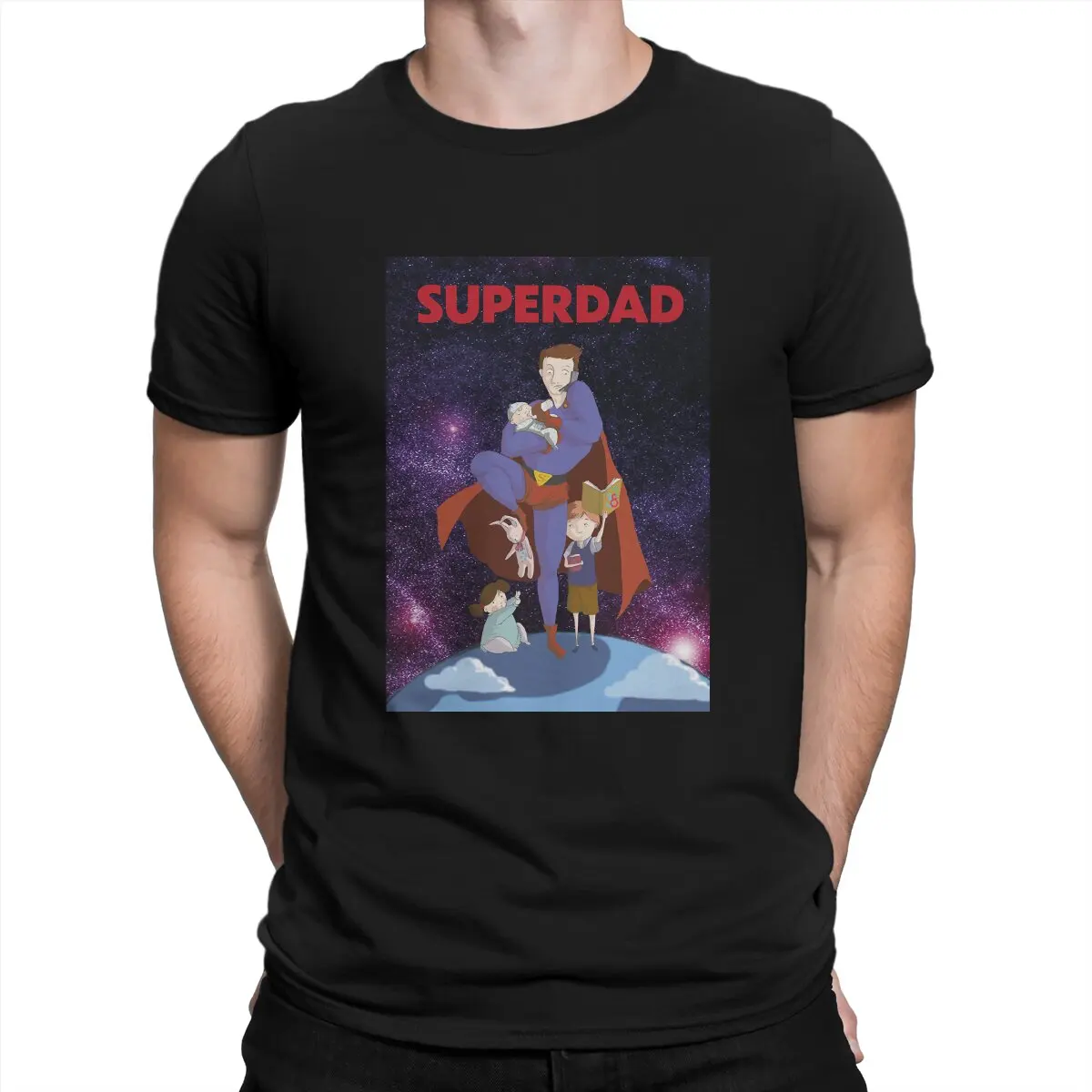 Superdad in space Active Men TShirt Father's Day Crewneck Tops Fabric T Shirt Funny Top Quality Birthday Gifts