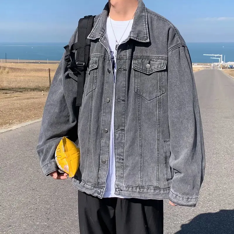 

Spring Autumn Oversize Men's Jaet Youth Faion Square Collar Coat High Street Sle Polyester Fabric Long Sve Outerwear