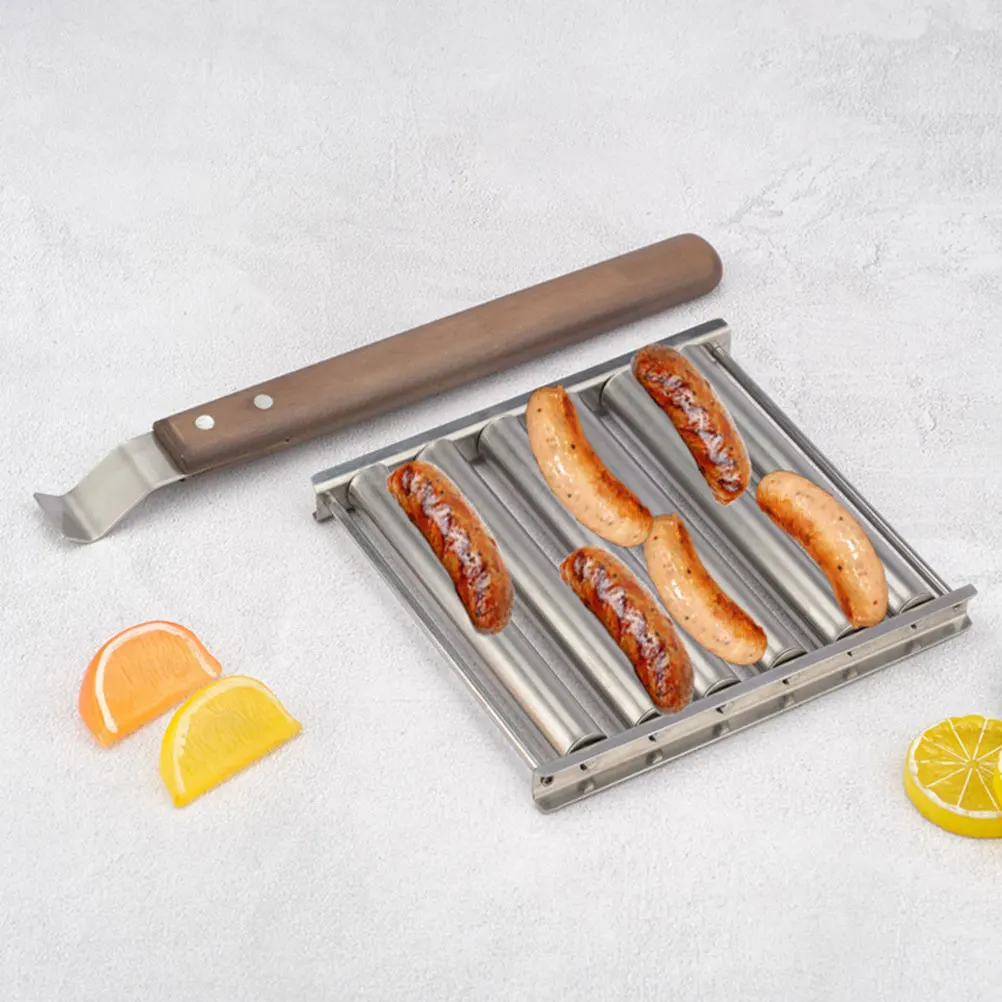 

Hot Dog Grill Convenient Camping Hotdog Roller Barbecue High Temperature Resistance Holder Rack Wood