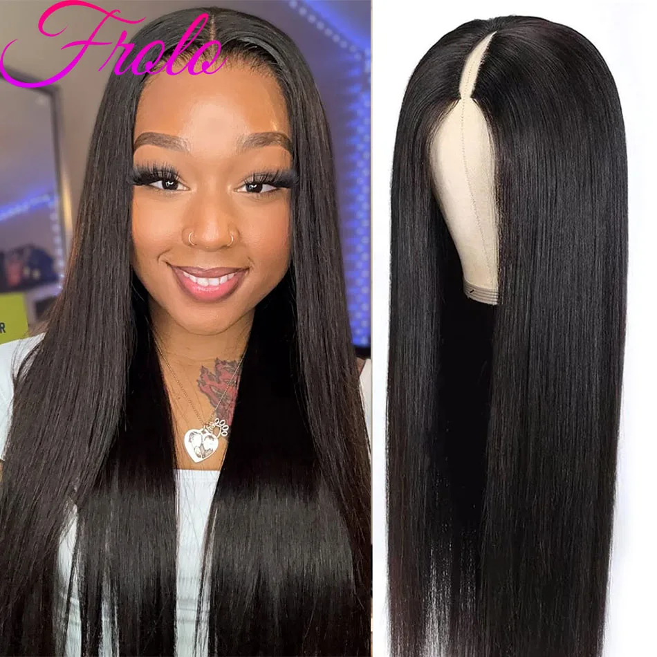 220 밀도 스트레이트 헤어 V파트 가발 업그레이드 브라질리언 글루리스 가발 여성용 100% 인모 헤드 클립 인 하프 가발