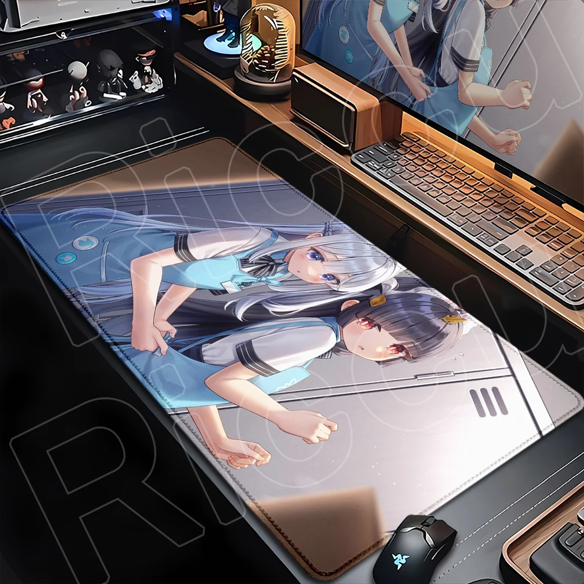 Rutschfeste Mausunterlage aus Naturkautschuk, 900 x 400 mm, für Computer, Büro, Schreibtisch, als Teppich, für Spiele, Blau, Archiv, Kawaii, Loli, Kasumizawa Miyu. – Detail 12
