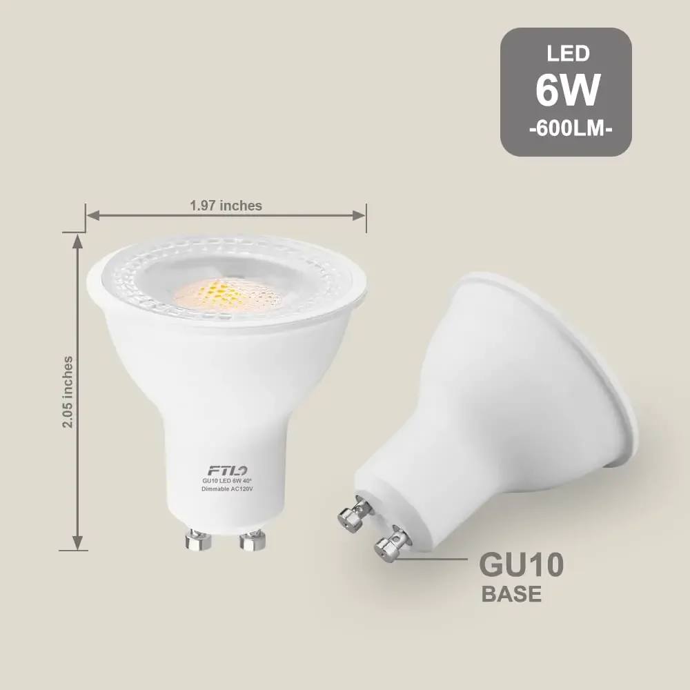 GU10  Bulbs Dimmable 3000K/5000K Warm White/Daylight 6W 600LM, 50W Halogen Replacement, 40 Degree Spot Light Bulbs 6-Pack