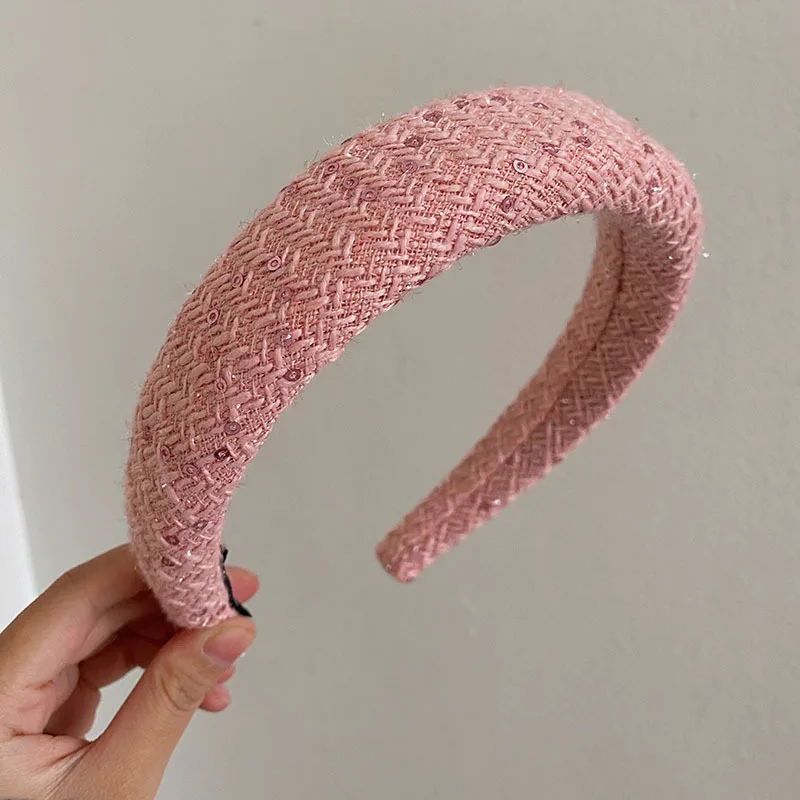 luxury Fabric Headbands for Girls Sequins Wide-brimmed Sponge Headband Solid Dot Hoop Hairband Girls Hair Accessories