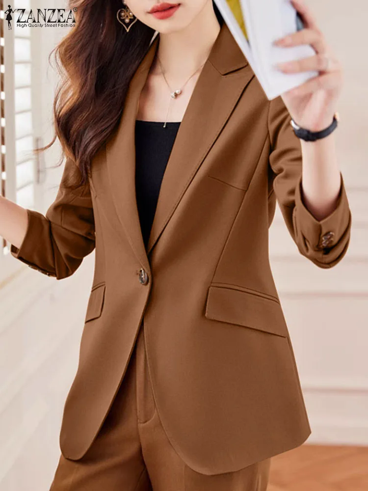 Elegant OL Blazer ZANZEA Ladies Office Suits Spring Lapel Neck Long Sleeve Jackets Fashion Solid Thin Coats Women Casual Outwear