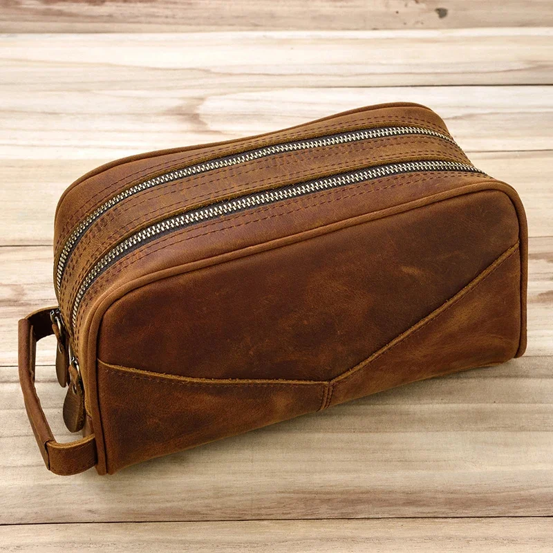 2024 New Fashion Men's Genuine Leather Clutch Wallet Soft Natural Cow Skin Man Organizer Wallets Bag Day Cluth Hand Wash