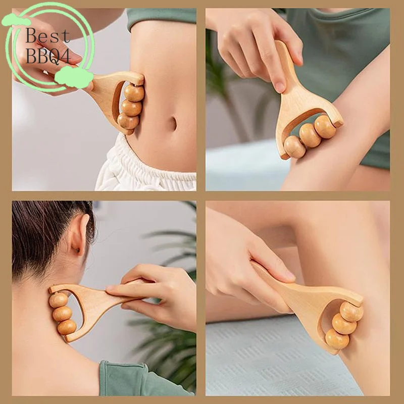 (BBQ4)Wooden Roller Massager Therapy Body Face Shoulder Neck Hand Push Rolling Massager Body Soothing Relaxing Massage Tool view 2