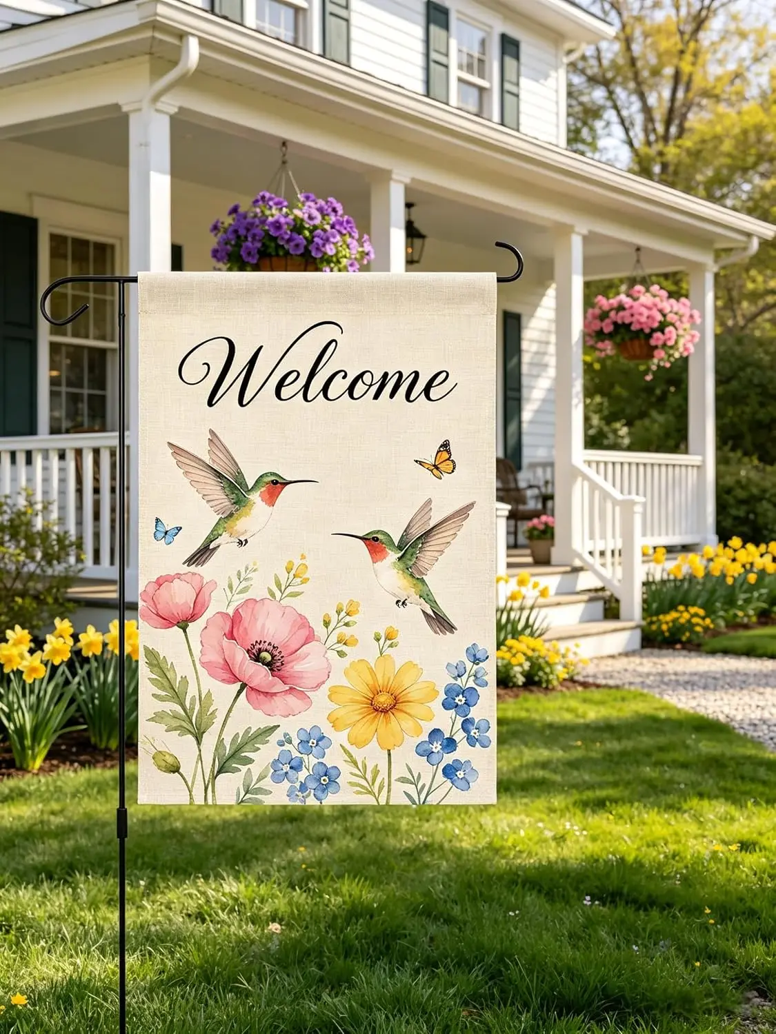 Welcome Hummingbird Garden Flag, Double Sided, Spring Wildflowers Design, Fade-Resistant, 12x18 Inch kkz