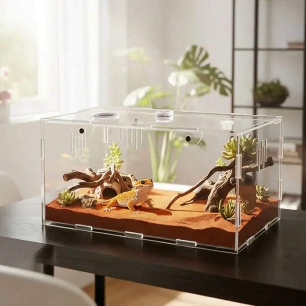 Acrylic Reptile Terrarium Transparent Breeding Box With Ventilation Holes For Geckos Spiders Small Lizards Pet Cage