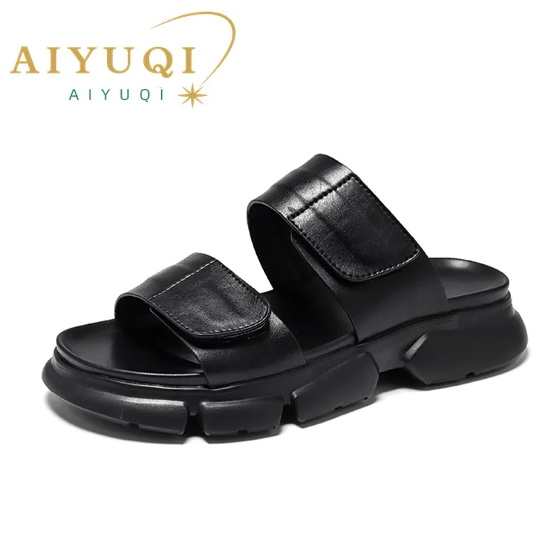 

AIYUQI Slippers For Men Summer 2023 New Roman Slippers Men Genuine Leather Wearing Casual Non-slip Beach Shoes Men