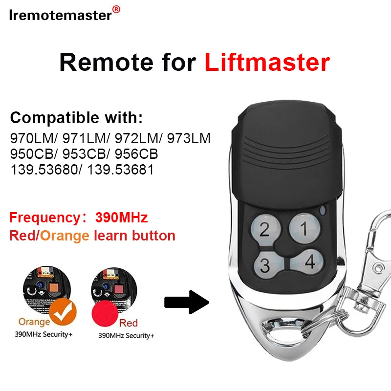 

For Liftmaster 950CB 971LM 972LM Garage Remote Control Only for Red/Orange Learn Button Garage Door Opener