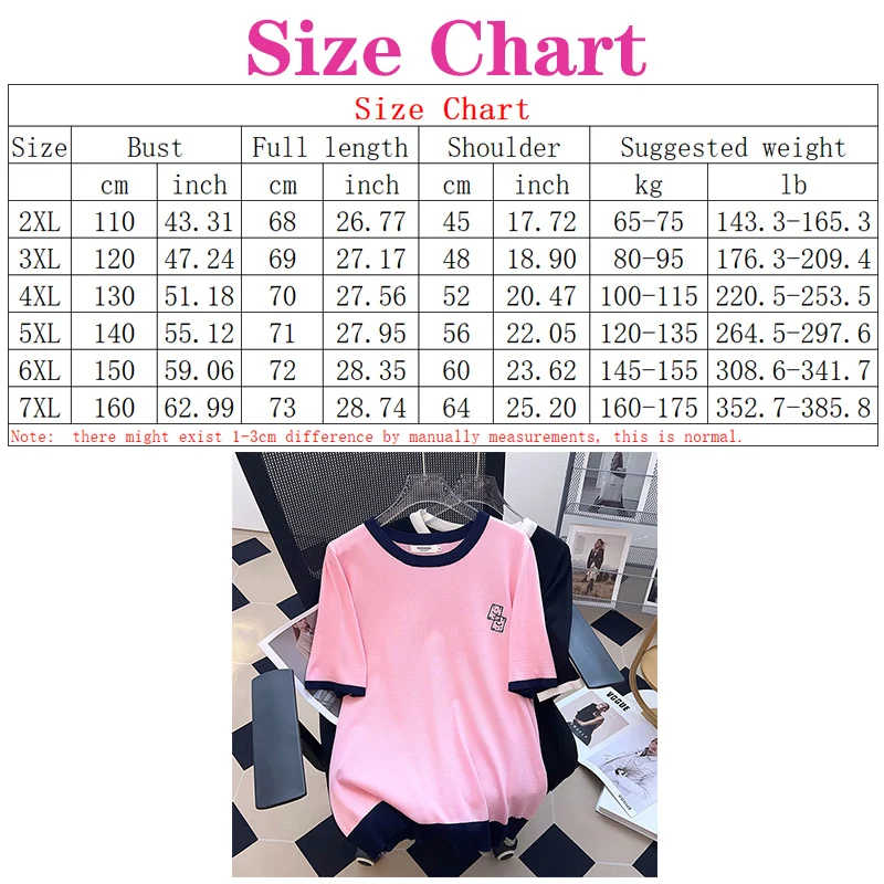 6XL 7XL 100/150/175kg Large size Women Summer Ice Silk Knitted Tops show Slim casual loose  Short Sleeve T-shirt